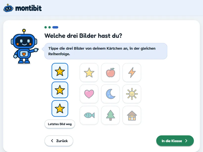 Im Spiel: «Welche drei Bilder hast du?» – neun Bilder zum Antippen, Bipo erklärt