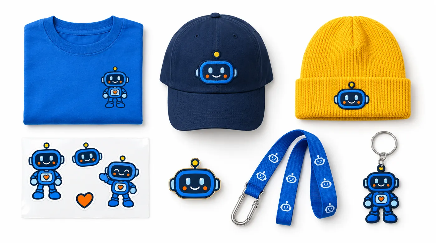 Die Montibit-Kollektion: T-Shirt, Cap, Beanie, Kleber, Pin, Schlüsselband und Anhänger mit Bipo