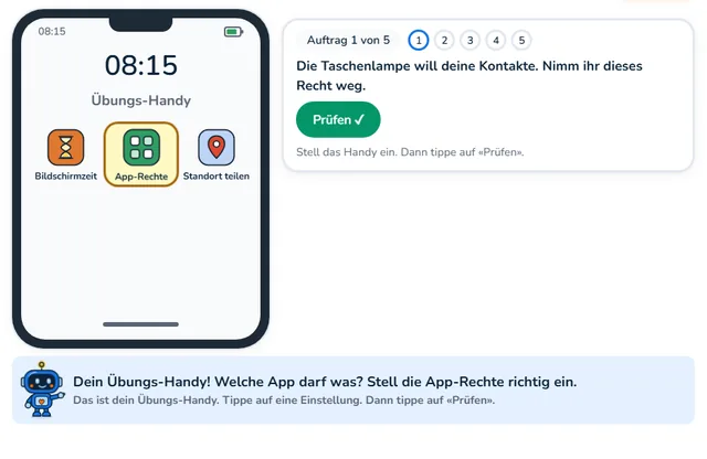 So sieht die Werkstatt «Übungs-Handy» aus