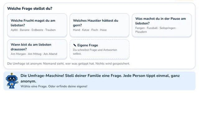 So sieht die Werkstatt «Umfrage-Maschine» aus
