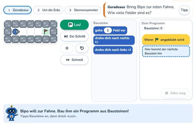 So sieht die Werkstatt «Programmieren mit Bausteinen» aus