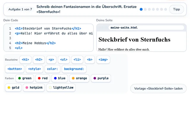 So sieht die Werkstatt «Mini-Editor» aus