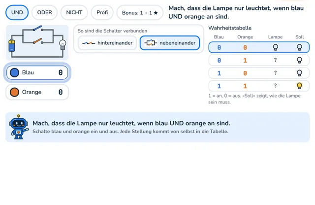 So sieht die Werkstatt «Lämpchen-Logik» aus