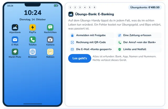 So sieht die Werkstatt «Übungs-Bank: E-Banking» aus